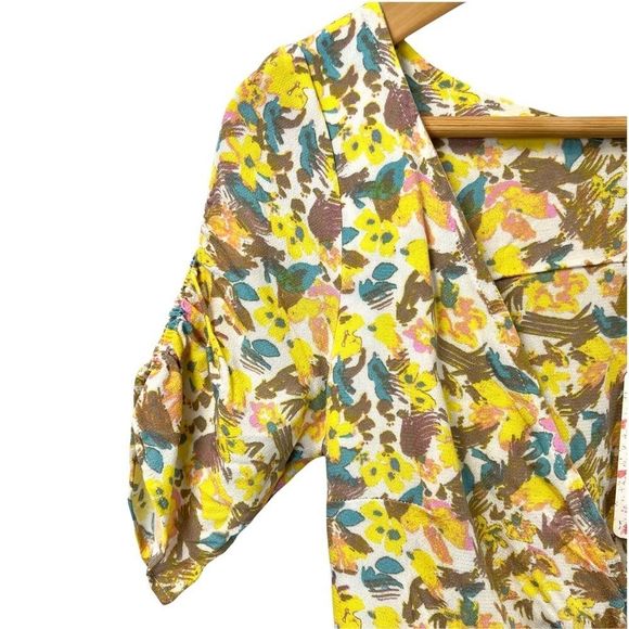 FREE PEOPLE NWT Forget Me Not V Neck Floral Lined Ruched Sleeve Mini Dress 0 - Picture 5 of 12